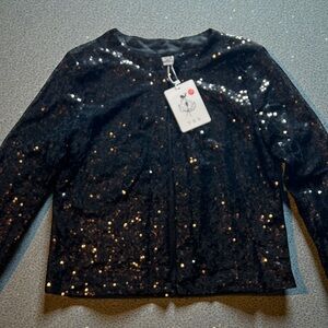 YaShangXuan Black Sequin Long Sleeve Open Front Cardigan Jacket Size M